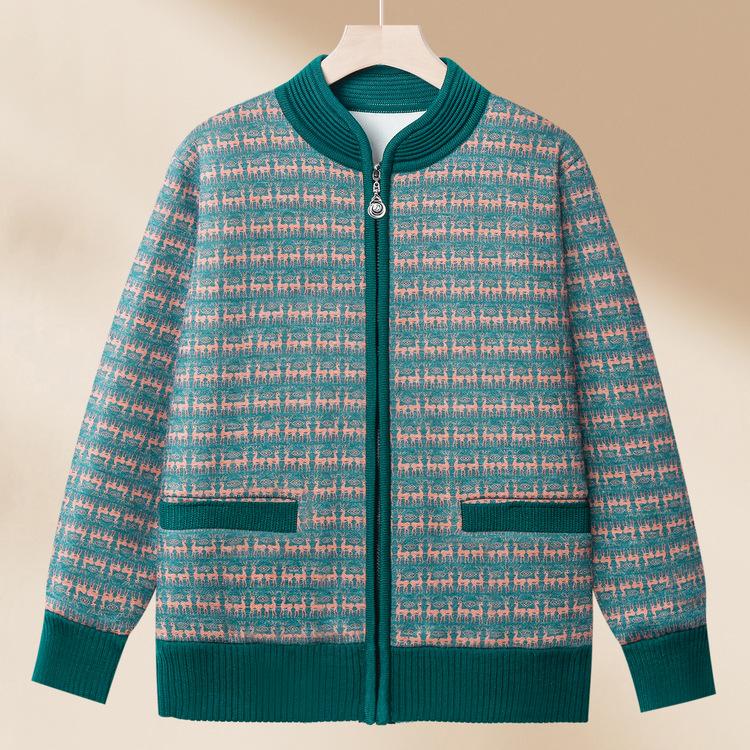 

Бабушкино зимнее пальто флисовое утолщенное на молнии в зарубежном стиле вязаный свитер мать весенняя теплая одежда 4XL зелёный