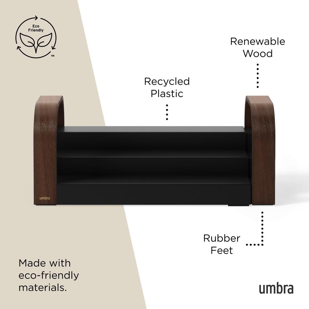 Official Umbra Bellwood 3-Tier Spice Rack, Black/Walnut, Kitchen Storage