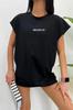 Women's Style Big Size T-Shirt Large Size Broolyn Printed 0 Sleeve Black