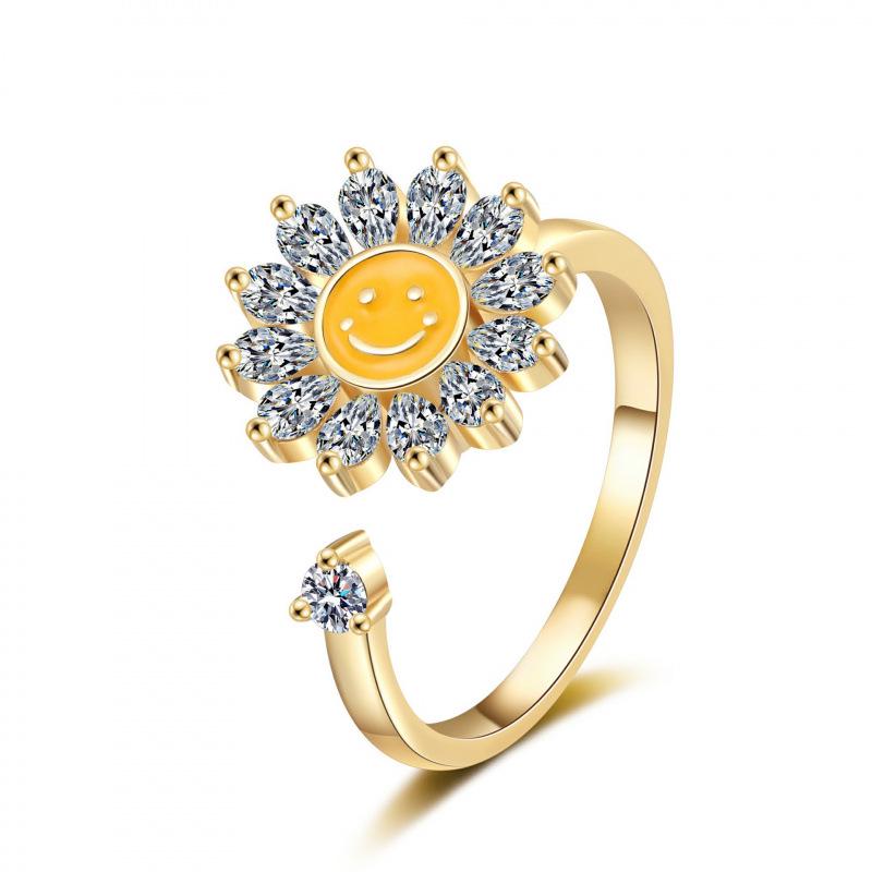 

Adjustable Zircon Sunflower Anxiety Relief Rotating Ring Adjustable Open
