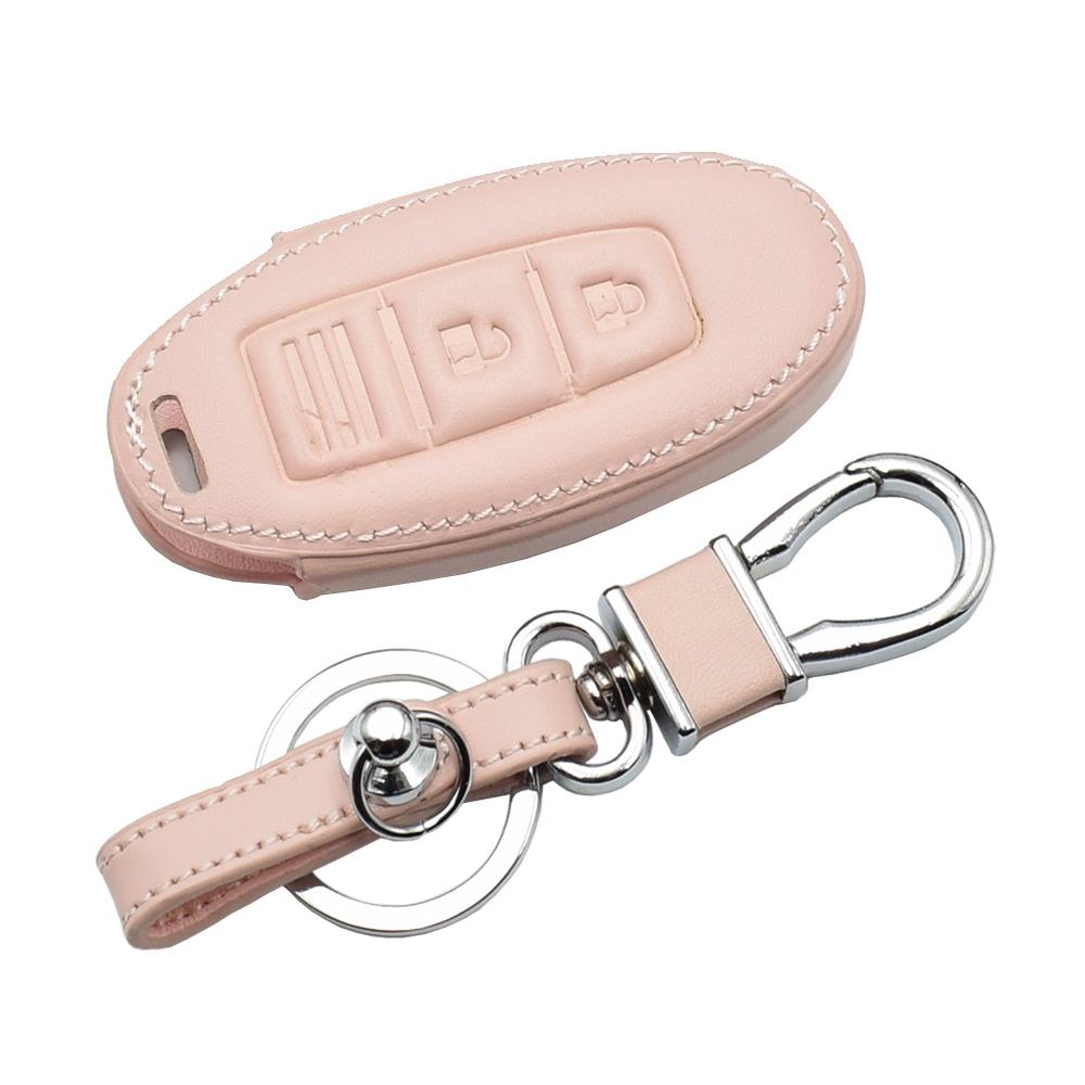 Leather Car Key Case For Nissan 350Z Almera Altima Armada Qashqai Cefiro Cube Juke Livina Remote Fob Protect Cover Keychain Bag