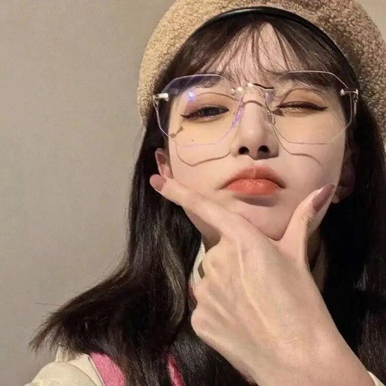 Polygon Computer Glasses Frameless Women Men Anti Blue Light Blocking Glasses Optical Spectacle Myopia Glasses Nearsighted -1.0