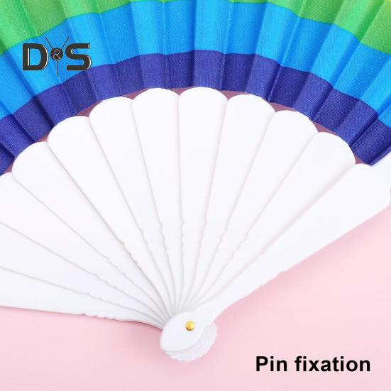 Rainbow Folding Fan Portable Plastic Handheld Colorful Summer Cooling Fan Decoration Dance Performance Props Party Costume Accessories