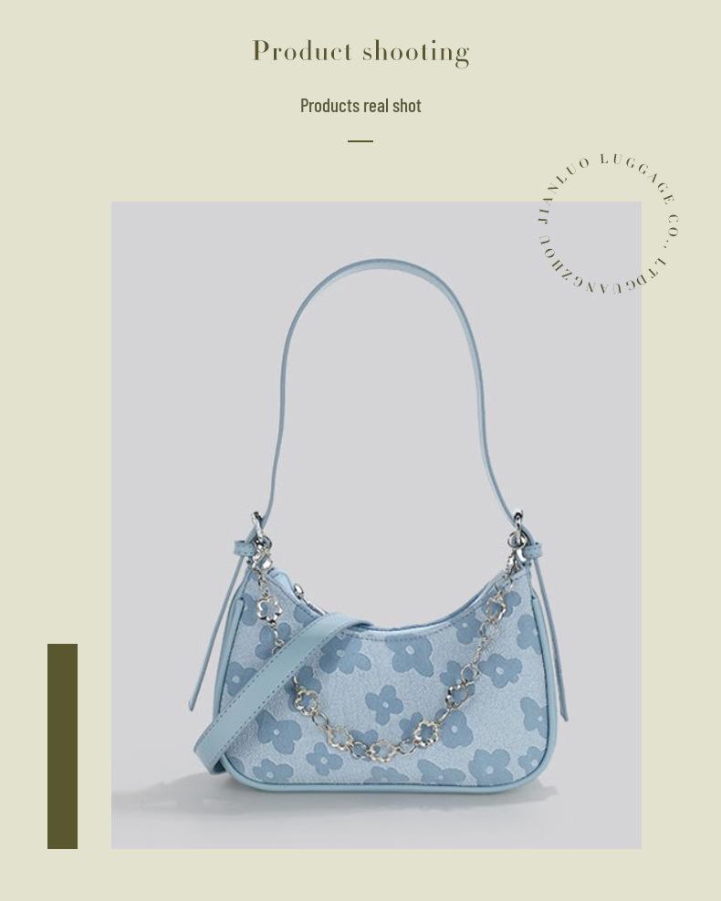 2026 Spring/Summer Trendy Canvas Print Handbag: Sweet Versatile Shoulder, Underarm, and Chain Crossbody Bag.