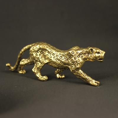 Pure Brass Leopard Retro Pure Brass Leopard Desktop Ornament Lucky Leopard Handicraft Ornament Wenwan Tea