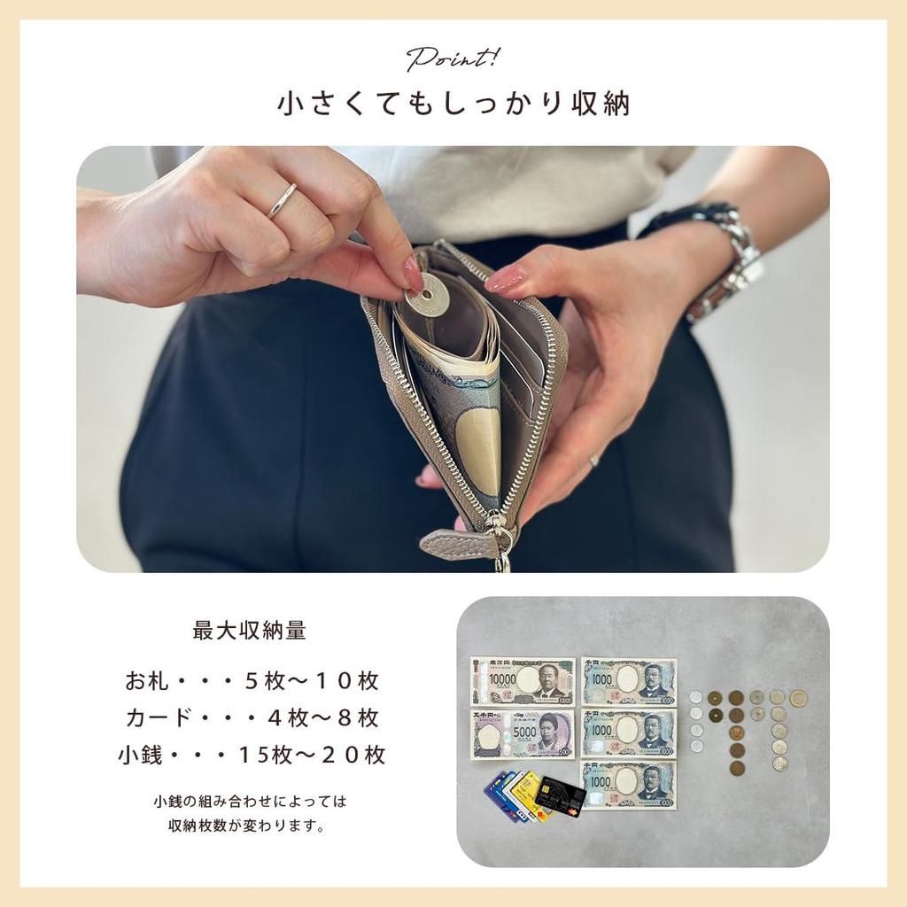 compact wallet with an large and hand strap for easy Slim, L-shaped zipper, capacity, lightweight, access. Women's (Black)