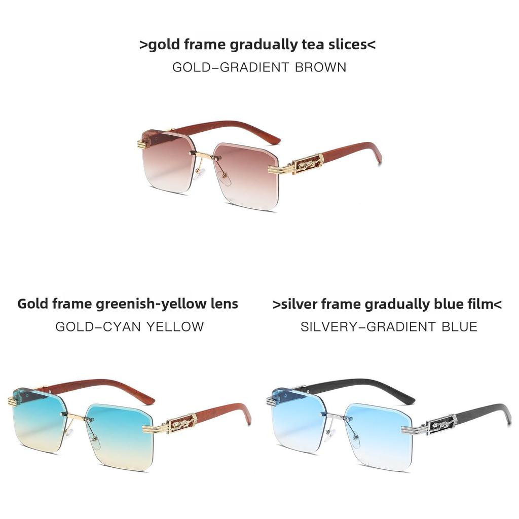 Leopard Theme Minimalist Metal Frame Square Sunglasses With Gray Lenses For Travel And Parties