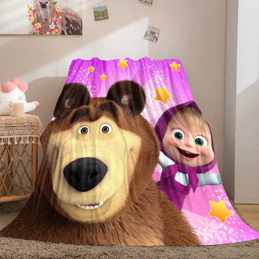 Russian animation Fairy Tale Masha and the Bear Cartoon Blanket Soft Four Seasons Home Bed Blanket Sofa Cover Office Napping Picnic Blanket M3