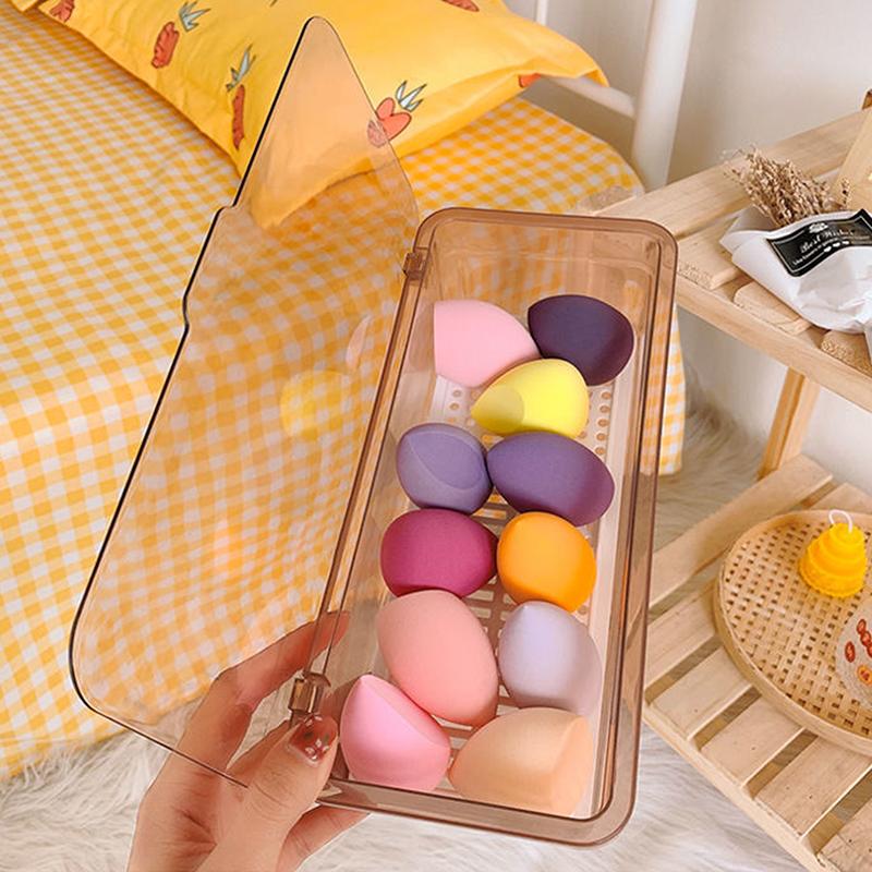 Transparent Makeup Brush Storage Box Dustproof Beauty Egg Lipstick Storage Box With Cover Portable Desktop Storage Bucket