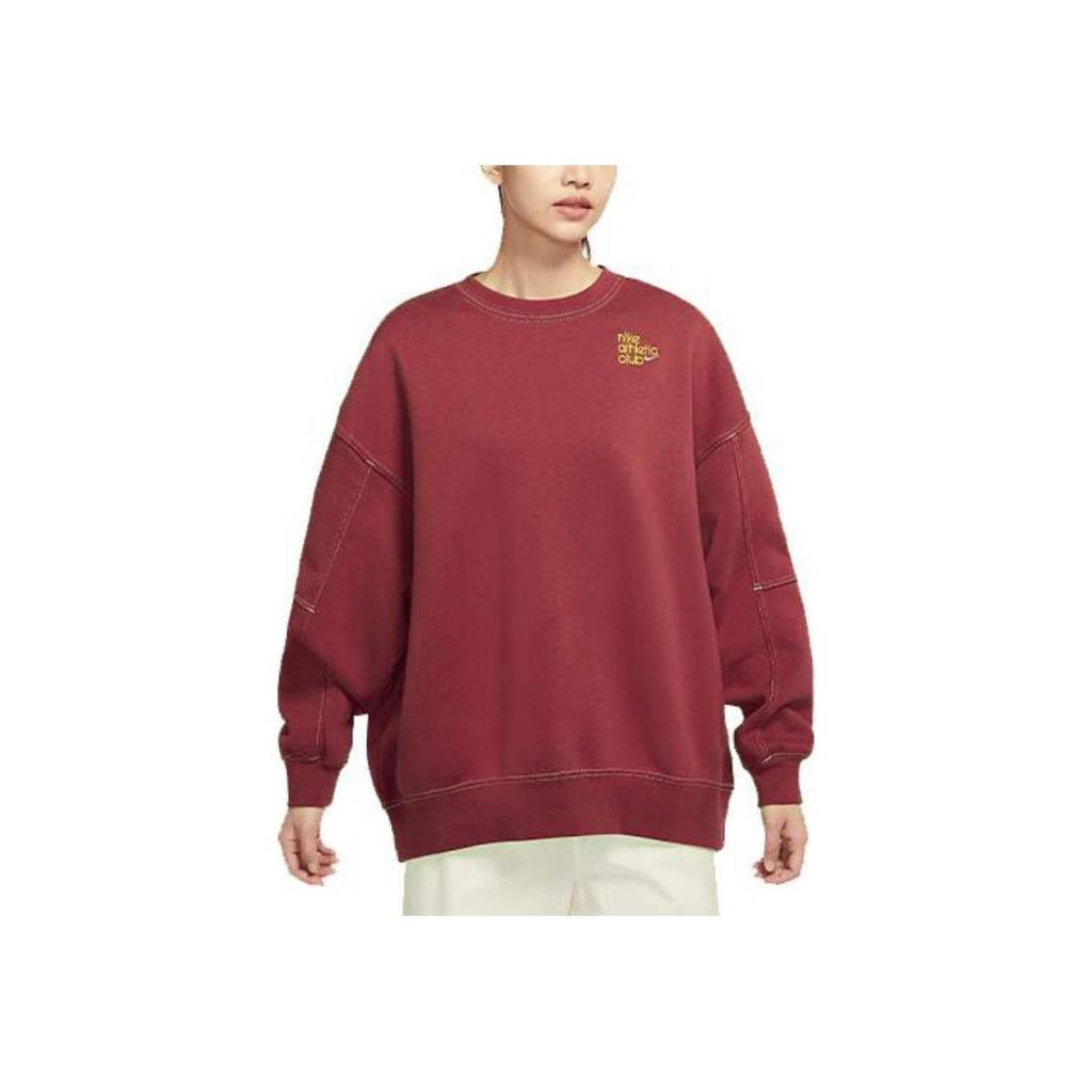 Nike Printed Fleece Sport Pullover Sweatshirt Women Tops Tan Red DQ9146-677