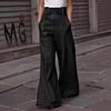 2026 High Waist Loose PU Leather Flared Pants with Pockets for Women