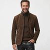 Blazer Formel pour Homme en Cuir Véritable d'Agneau et Daim Authentique Marron Ajusté