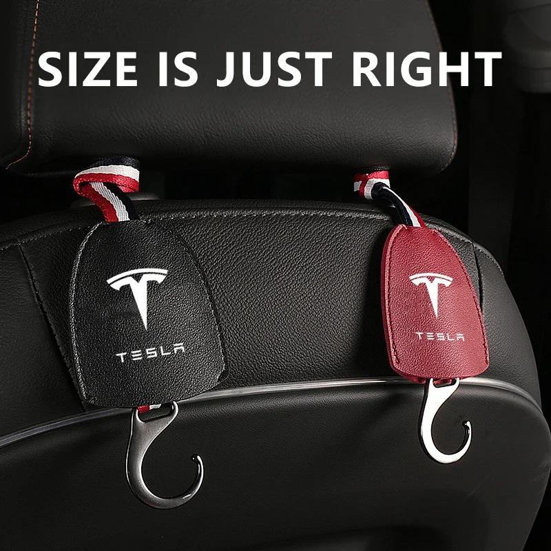 Car Sticker 2025 New Tesla 1Pcs PU Leather Car Seat Back Hooks Auto Interior Accessories for Tesla Model 3 Model S X Model Y Roa