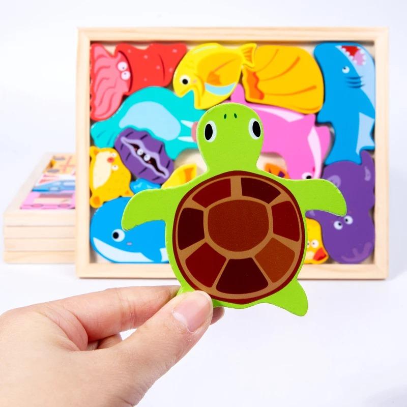 Heißes Neues 3D Puzzle Holzspielzeug Baby Lernen Pädagogisches Handgreifbrett Cartoon Tier Obst und Gemüse Puzzle Spielzeug Geschenke