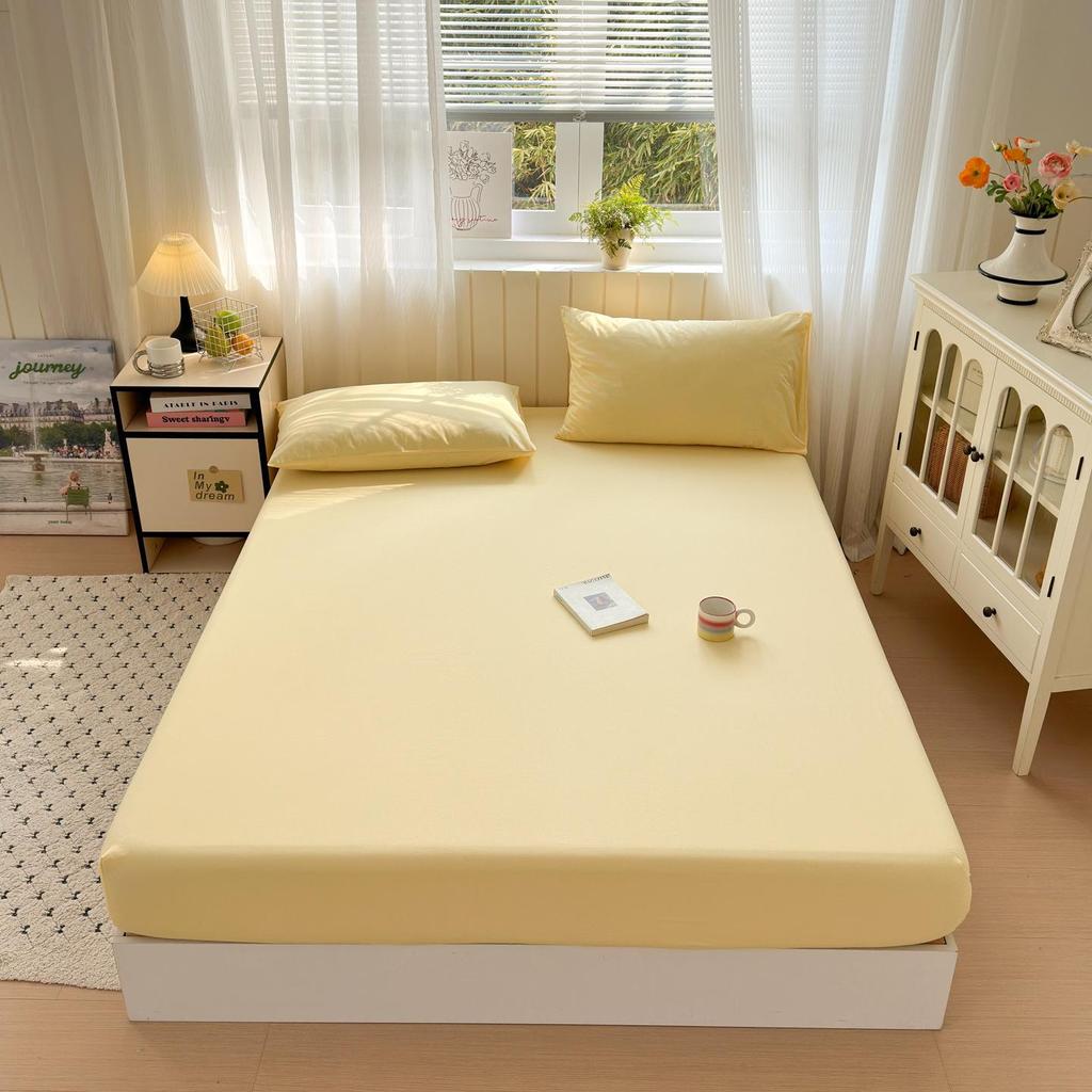 100% Cotton Solid Color Fitted Bed Sheet Set - 3 Pieces, Single/Double Size, Pure Cotton for Home or Dorm.
