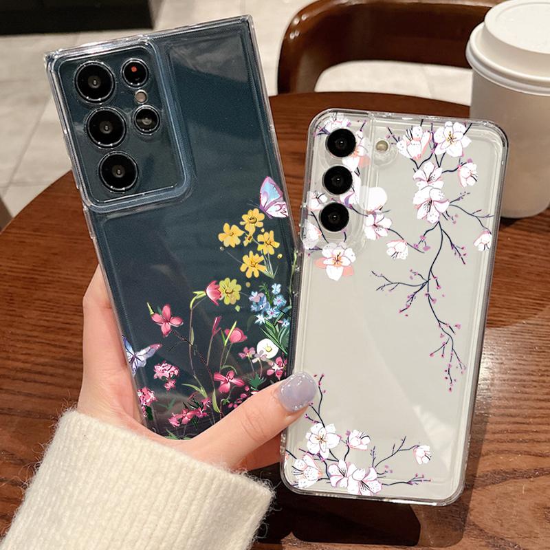 Realistic Flowers Pattern Phone Case For Samsung Galaxy S26 S25 S24 S23 Ultra S22 Plus S24 S21 FE S25 Edge Clear TPU Soft Cover