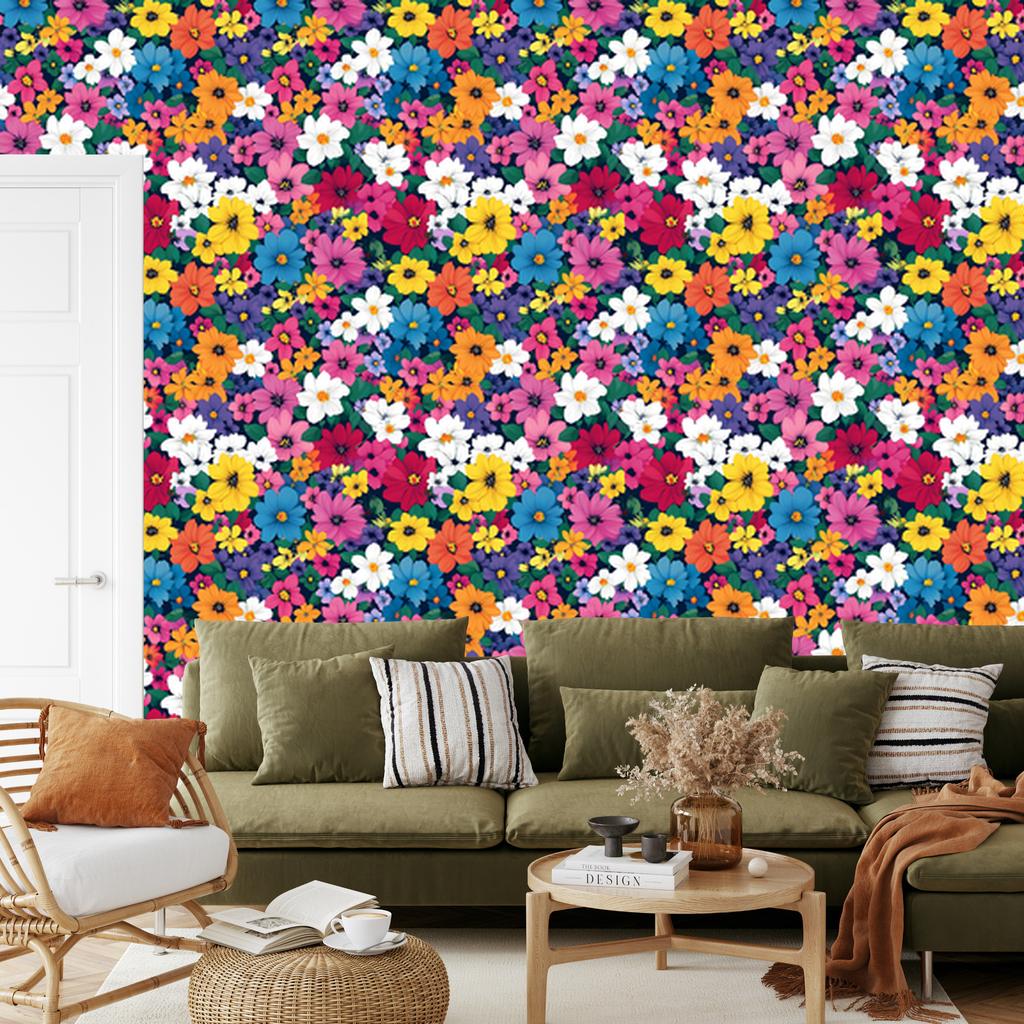 Wallpaper Small Flowers Purple and Blue for Living Room and Bedroom 50x1000