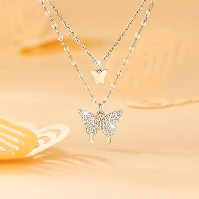 Butterfly Necklace Women's Double-layer Stacked Pendant Light Luxury Niche Design Collarbone Chain Necklace Gift
