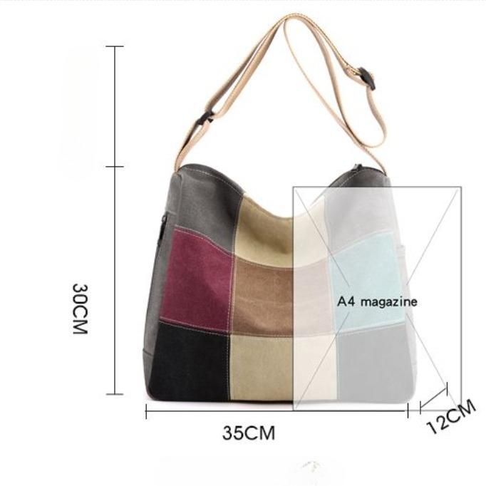 Damen Farbblock Patchwork Canvas Umhängetasche Lässige Schultertasche Mode Outdoor Einkaufen