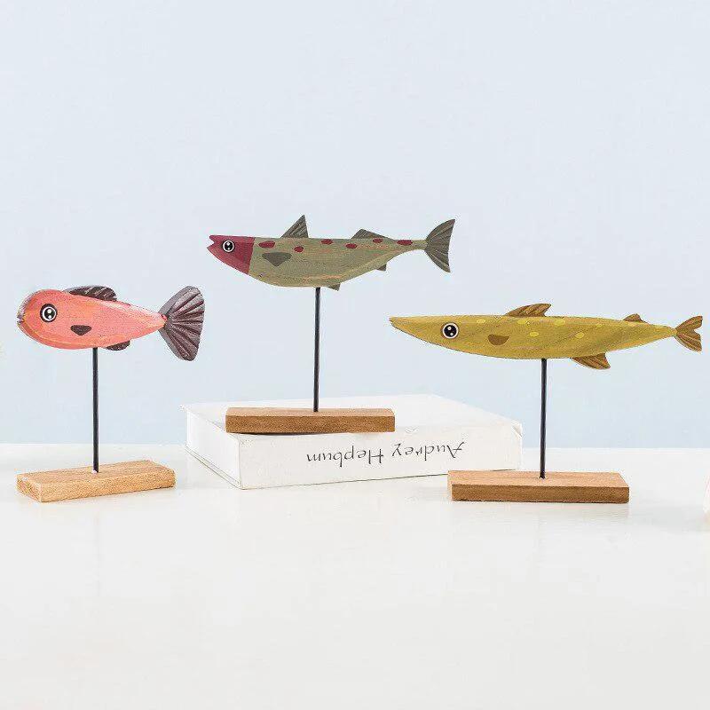Vintage Vintage Wooden Fish Ornaments Home Decoration Props Bedrooms Living Rooms Tabletops Counters Solid Wood Decorations