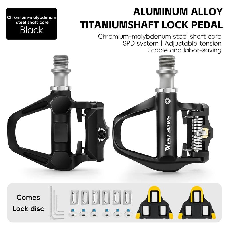 

WEST BIKING Road Bike Self-Locking Pedal For SPD System Bike Part Bicycle Pedals Aluminum Alloy Titanium Axle Cycling Lock Pedal Black Steel