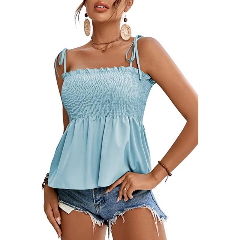 2025 Women's Fashion Solid Color Sexy Off-Shoulder Sleeveless Tie-Up Bandeau Top