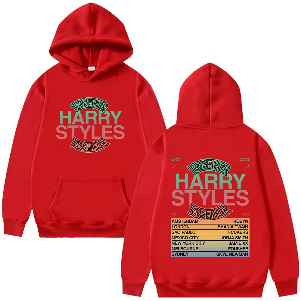 

HarryStyle Together Tour 2026 Hoodies Long Sleeve Hooded Sweatshirts Trendy Women Men Clothing Casual Pullovers High Street S червоний