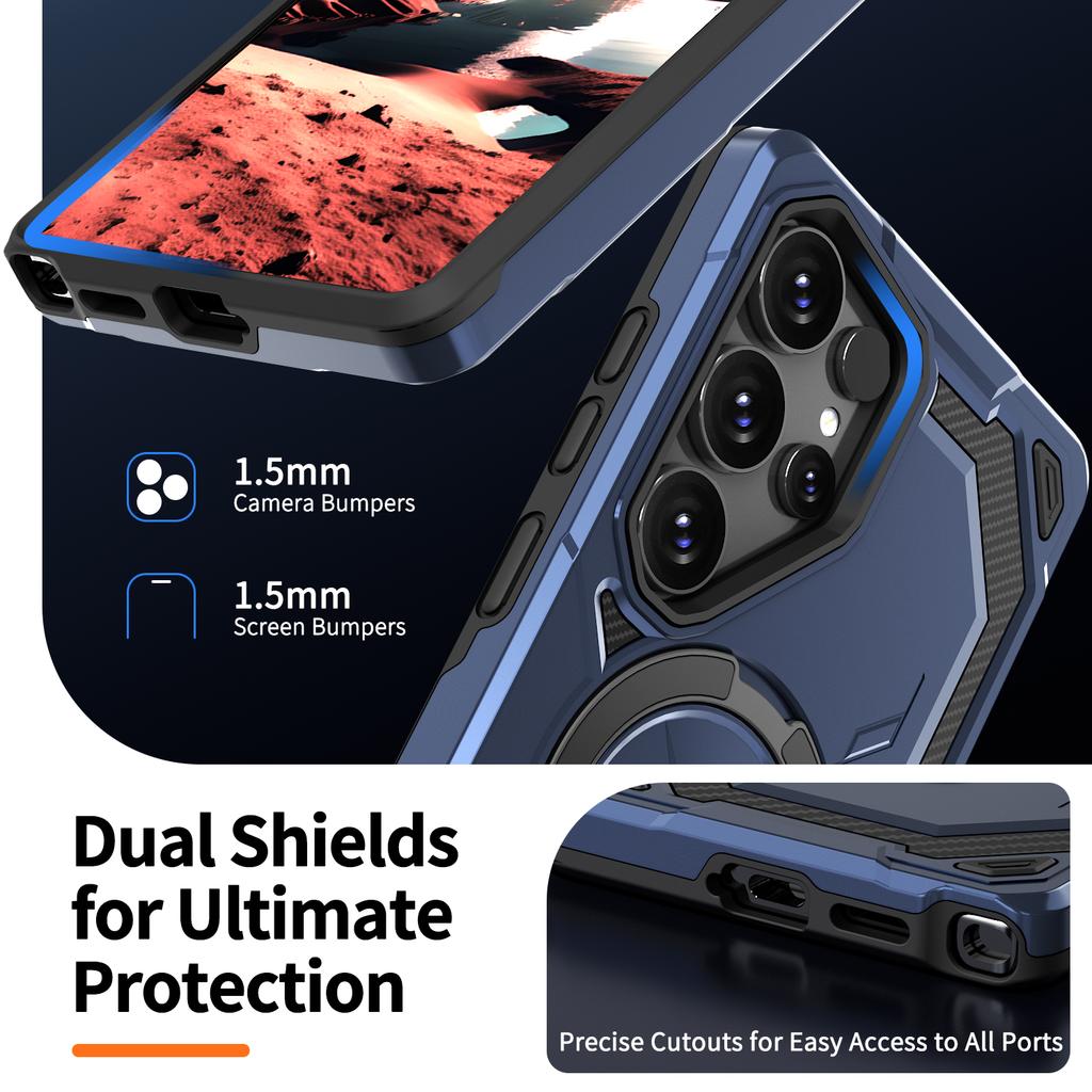 For Samsung Galaxy S25 Ultra Magnetic Case Ring Kickstand PC + TPU Hybrid Phone Cover