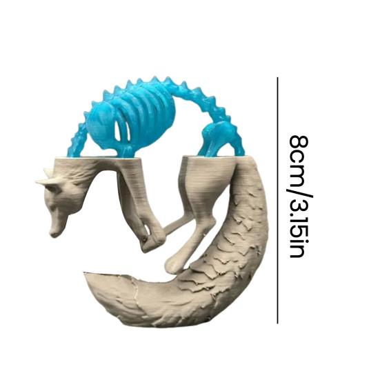 3D Printed Fox Ornament Half Skeleton Half Flesh Curled-up Fox Figurine Artistic Fox Statue Collectible for Table Shelf Decoration