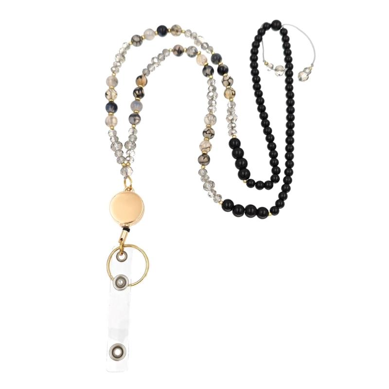 Retractable Lanyard Necklace Natural Stone lBeads Lanyard Keychain Lanyard Eyeglass Holder Lanyard