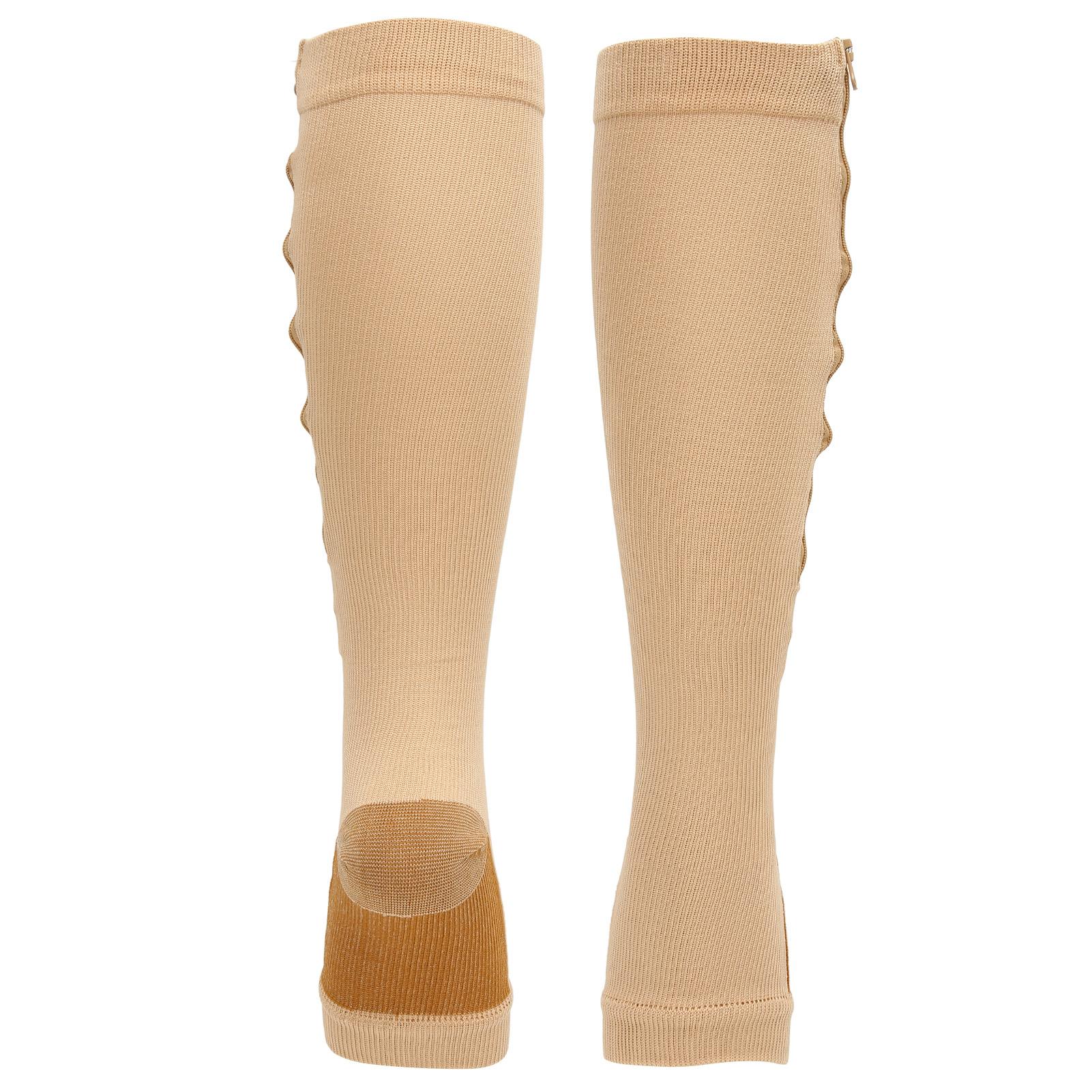 

Компрессионные носки на молнии, мягкие нейлоновые, многоразовые, с открытым носком, корректирующие форму ног, для женщин. Кожа L XL