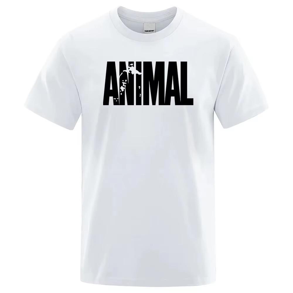 Fashion ANIMAL Letter Print Men T-Shirts Street Funny Short Sleeves Loose Oversized T Shirt O-Neck Breathable Cotton Clothing