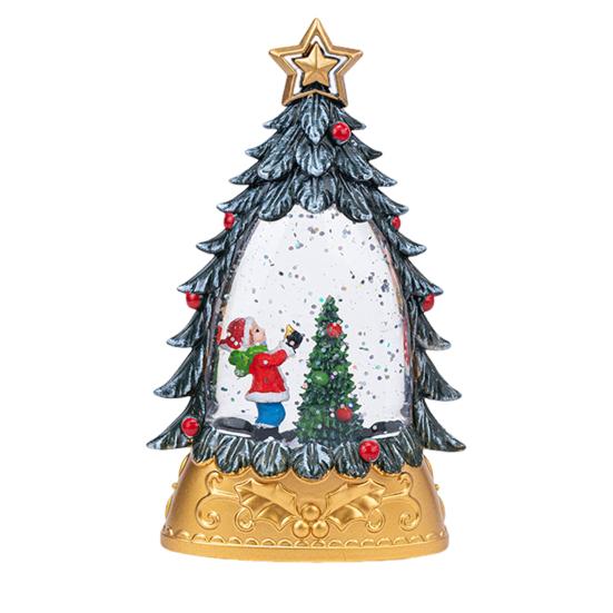 Christmas Snow Ball Lantern Lighted Santa And Christmas Tree Scene Glittering Water Snow Ball Decoration for Home Desktop Decor