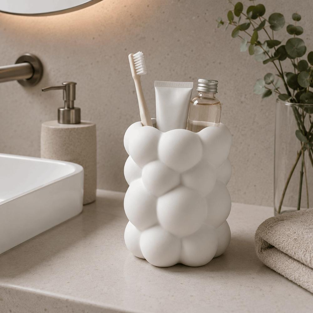 3D Printed Desk Storage Box Cloud-shaped Makeup Brush Storage Simple Style Flower Vase Home Decor