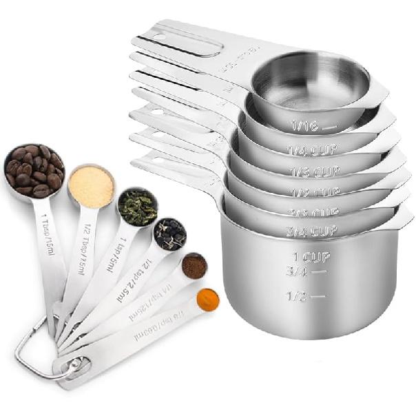 Measuring Cups Set of 7, Stainless Steel Stackable Nesting Heavy Duty Measuring Cups,Perfect for Dry and Ingredients,Nesting Measuring Cups for