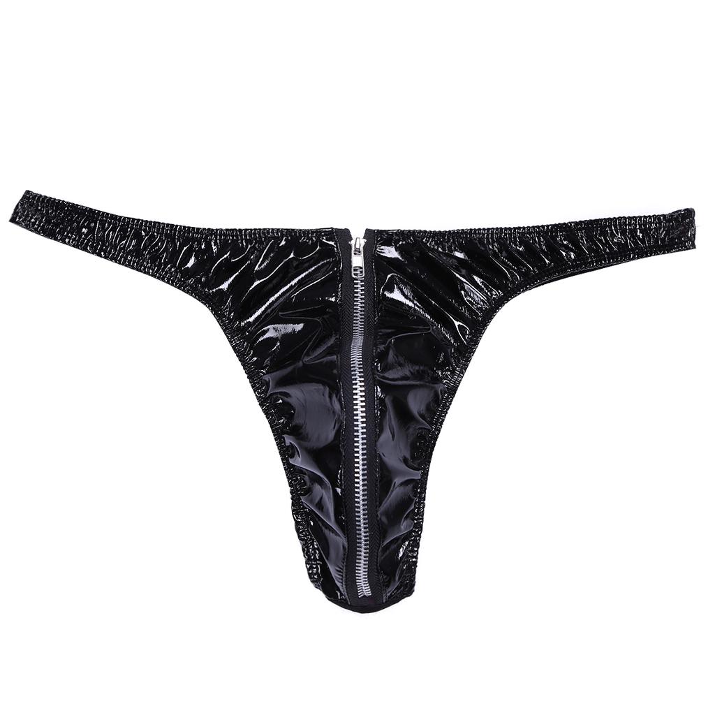 Muži Lakovaná kůže Spodní prádlo Přední Zip Boule Pouch Kalhotky Bikiny Spodní prádlo Tanga Exotické kalhotky