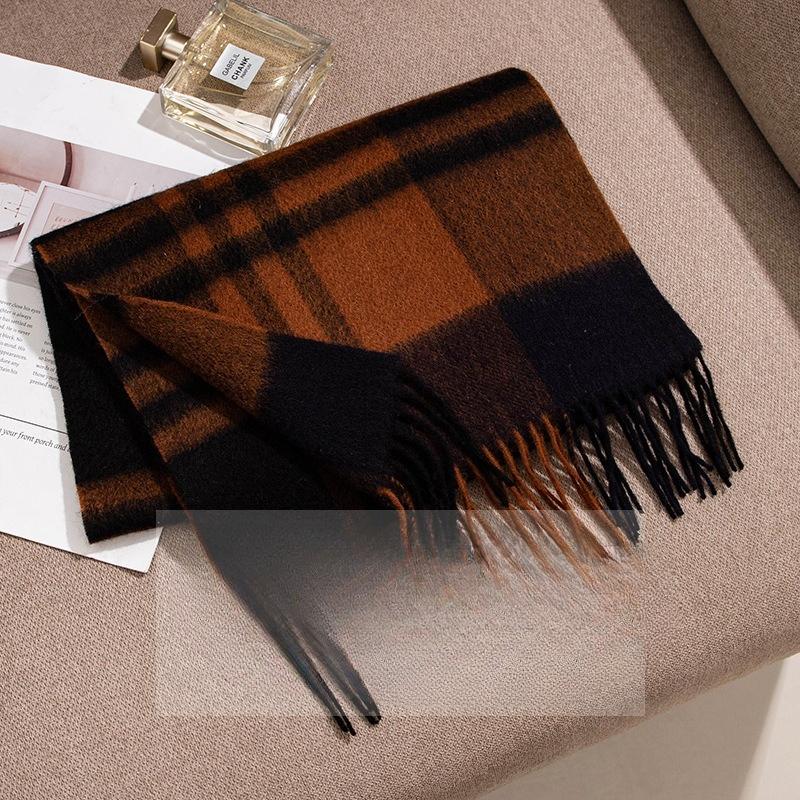 Korean Atmosphere Scarf Autumn and Winter Pure Cashmere Navy Blue Small Plaid Men and Women Warm Scarf Shawl Dual Use
