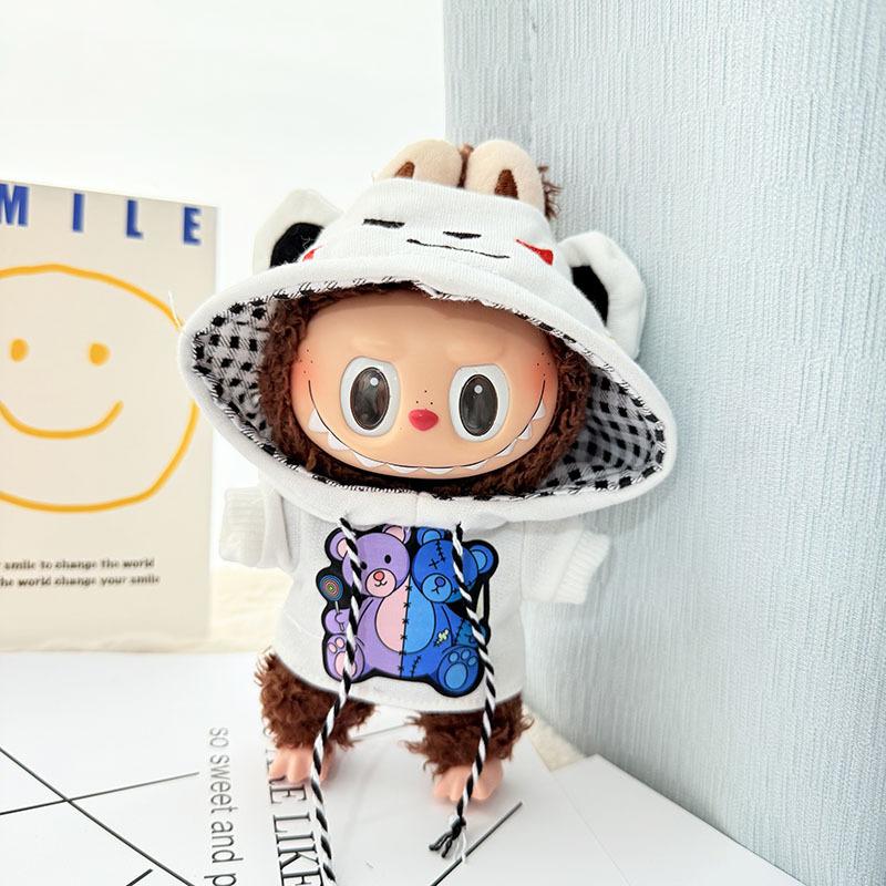 For 17cm Labubu I II Idol Dolls Cute Mini Plush Doll'S Clothes Korea Kpop Exo Idol Dolls DIY Accessories Gifts Bear Hoodie Set