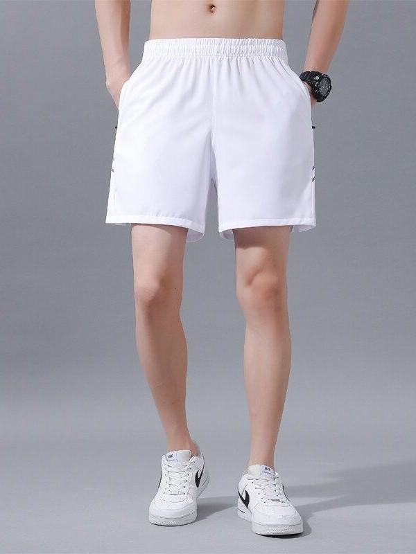 Men's Ice Silk Quick-Dry Fitness Shorts, Three-Quarter Length with Zipper Pockets