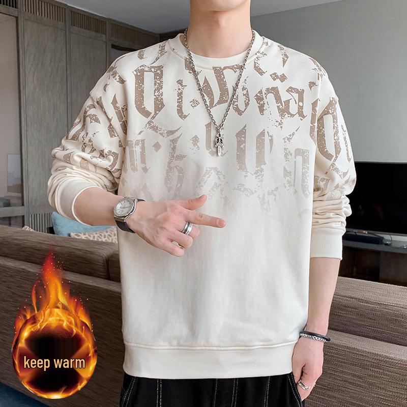 Men's Trendy Plus Size Fleece-Lined Loose Hoody, Autumn/Winter, Casual Round Neck