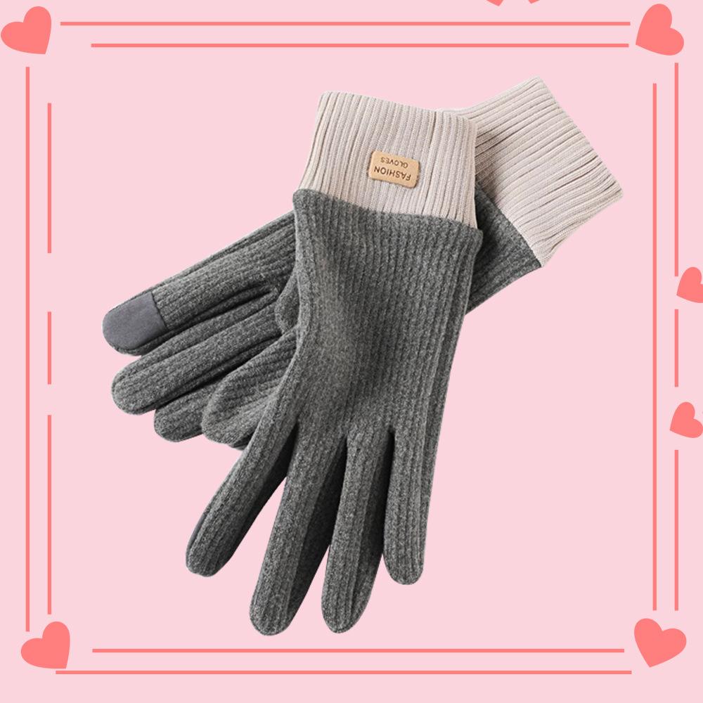 Women's Warm Gloves Touch Screen Wind proof and Cold Riding Korean Version Cute Student Plus Velvet Thickened Autumn and Winter Gloves