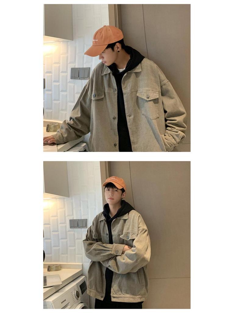 Men's Japanese Style Solid Color Retro Lapel Jacket - Spring/Autumn Hip Hop Loose Casual Trendy Workwear Cardigan.