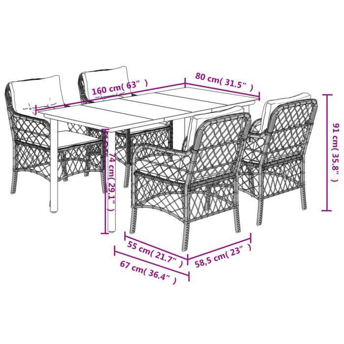VidaXL Ensemble à Manger de Jardin avec Coussins 5 pcs, Table et Chaises de Patio, Meubles d'Extérieur Terrasse, Moderne, 3212162