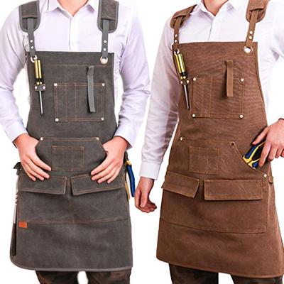 Durable Goods Heavy Duty Waxed Unisex Canvas Work Apron With Tool Pockets Cross-Back Straps Adjustable For Woodworking Painting