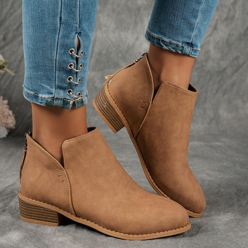 Women's Chunky Block Heel Boots Slip-on Closure Faux Cover