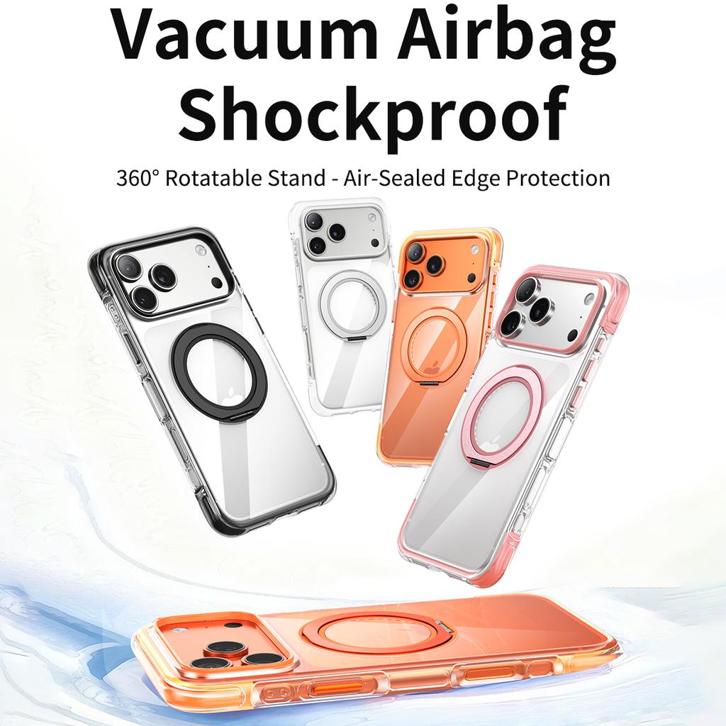 For iPhone 17 Pro Max Case Compatible with MagSafe Rotating Kickstand Clear Acrylic TPU Shockproof Phone Cover