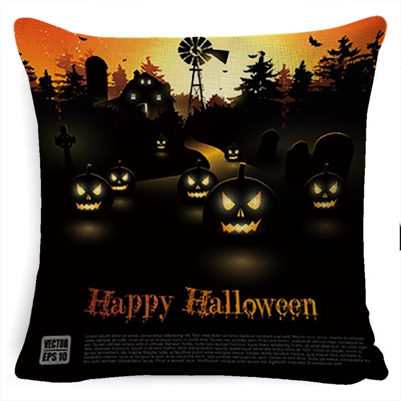 Halloween Pillow Pumpkin Little Witch Horror Cushion Linen Cushion Cover Holiday Party Pillow Cover Bed Backrest