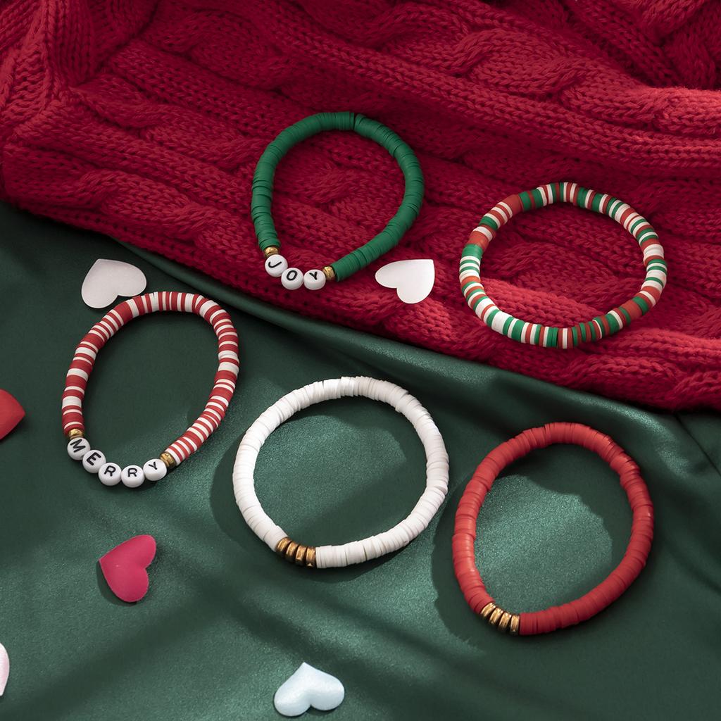 Accessories, Simple Soft Pottery Beaded Contrasting Jewelry, Niche Colored Christmas Alphabet Bracelet Set