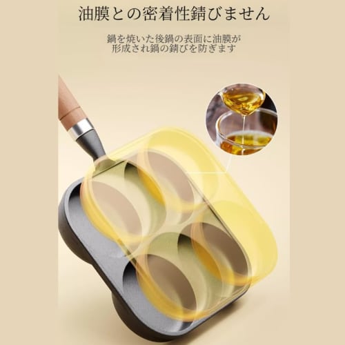 4-Hole Round Non-Stick Egg Pan, Pancake Plate, Gas and Induction Compatible, Breakfast Pan with Wooden Handle, Divided Divider, Removable Handle, Easy