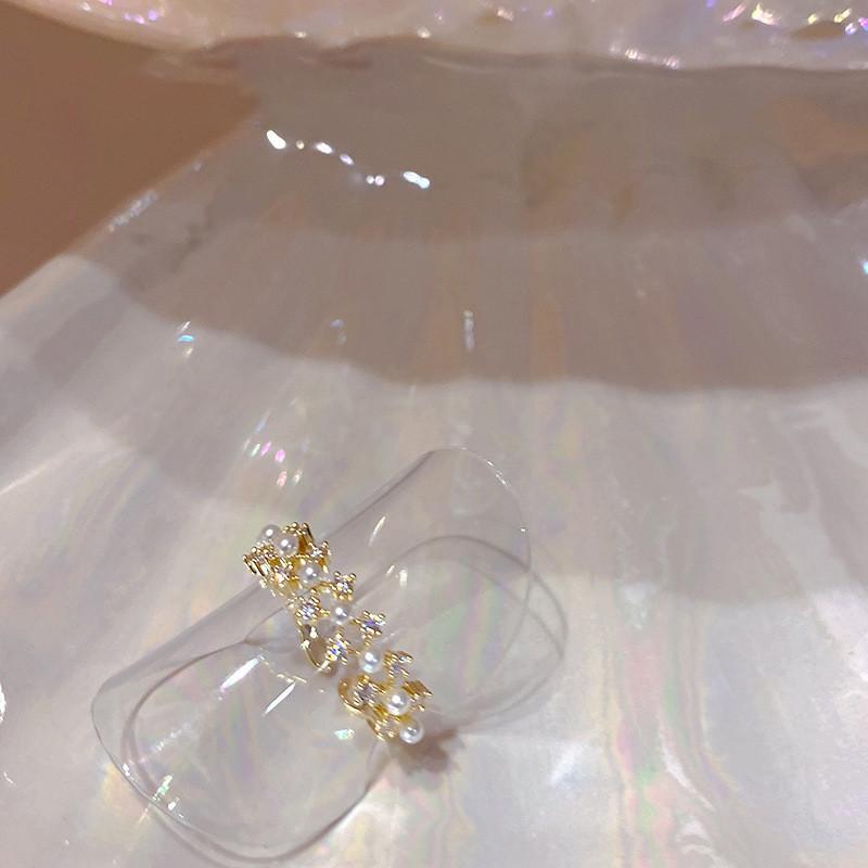 Elegant Adjustable Open Ring With Colorful Zirconia Lace And Pearl For Women